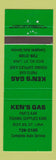 Matchbook Cover - Ken's gas oil St Lina AB GREEN
