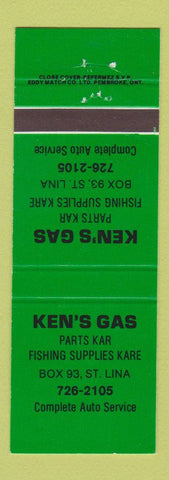 Matchbook Cover - Ken's gas oil St Lina AB GREEN