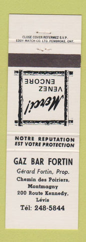 Matchbook Cover - Gaz Bar Fortin oil Montmagny Levis QC