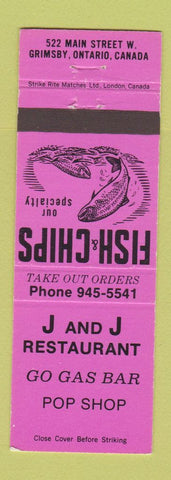 Matchbook Cover - J and J Restaurant Grimsby ON oil gas