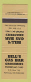 Matchbook Cover - Bill's Gas Bar Grocery Rothesay NB