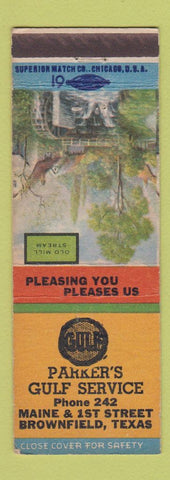 Matchbook Cover - Gulf oil gas Parker's Brownfield TX