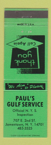 Matchbook Cover - Paul's Gulf oil gas Jamestown NY GREEN