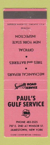 Matchbook Cover - Paul's Gulf oil gas Jamestown NY SALMON #1