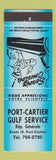 Matchbook Cover - Port Cartier Gulf oil gas QC BLUE