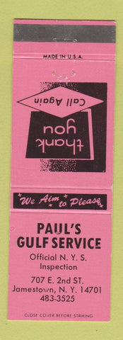 Matchbook Cover - Paul's Gulf oil gas Jamestown NY SALMON #2