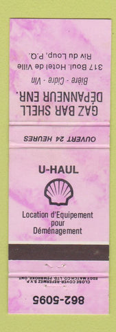 Matchbook Cover - Shell oil gas Gaz Bar Riviere Du Loup QC U-Haul PURPLE