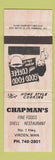 Matchbook Cover - Chapman's Restaurant Shell oil gas Virden MB WEAR