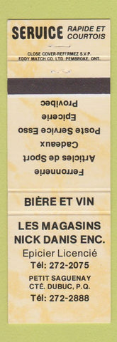 Matchbook Cover - Les Magasins Nick Danis Epicier Licencie Dubuc QC YELLOW