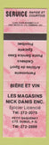 Matchbook Cover - Les Magasins Nick Danis Epicier Licencie Dubuc QC PINK