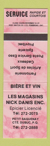 Matchbook Cover - Les Magasins Nick Danis Epicier Licencie Dubuc QC PINK