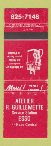Matchbook Cover - Esso oil gas Eatelier R Guillemette WEAR QC