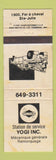Matchbook Cover - Sunoco oil gas Yogi Ste Julie QC YELLOW WEAR