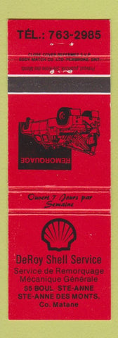 Matchbook Cover - DeRoy Shell oil gas Ste Anne Des Monts QC RED
