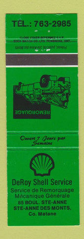 Matchbook Cover - DeRoy Shell oil gas Ste Anne Des Monts QC GREEN
