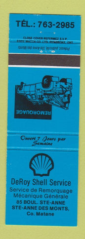 Matchbook Cover - DeRoy Shell oil gas Ste Anne Des Monts QC BLUE