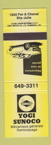 Matchbook Cover - Sunoco oil gas Yogi Ste Julie QC YELLOW