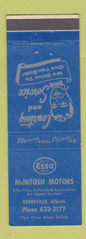 Matchbook Cover - Esso oil gas McIntosh Motors Vegreville AB