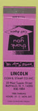 Matchbook Cover - Lincoln Coin and Stamp Buffalo NY