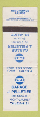 Matchbook Cover - Gulf oil gas J Pelletier Mont Laurier St Jovite QC WEAR