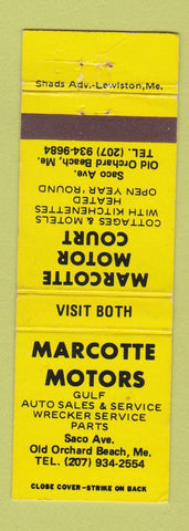Matchbook Cover - Marcotte Motors Gulf oil gas Old Orchard Beach ME motel WEAR