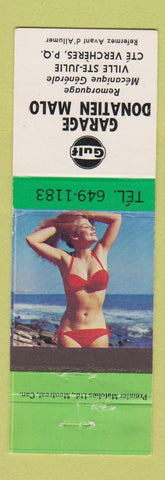 Matchbook Cover - Gulf oil gas Garage Donatien Malo Vercheres QC pinup