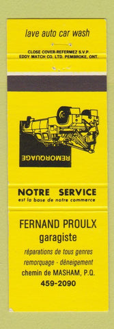 Matchbook Cover - Fernand Proulx Garage Car Wash Masham QC