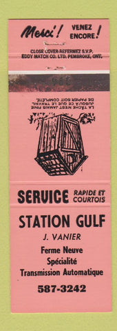 Matchbook Cover - Station Gulf oil gas J Vanier Outhouse QC WEAR