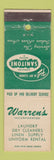 Matchbook Cover - Warren's Laundry Dry Cleaning Fort Pierce Stuart Vero Beach FL