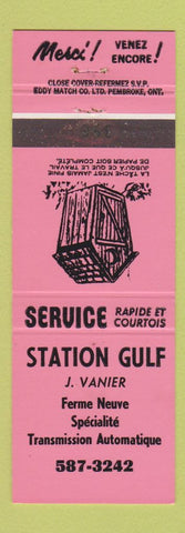 Matchbook Cover - Station Gulf oil gas J Vanier Outhouse QC PINK