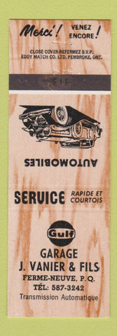 Matchbook Cover - Gulf oil gas J Vanier Ferme Neuve QC