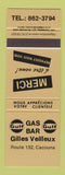 Matchbook Cover - Gilles Veilleux Gulf oil gas Cacouna QC