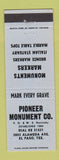 Matchbook Cover - Pioneer Monument Memorials Headstones El Paso TX