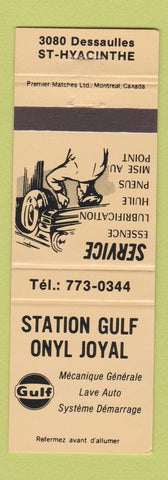 Matchbook Cover - Gulf oil gas Station Onyl Joyal St Hyacinthe QC