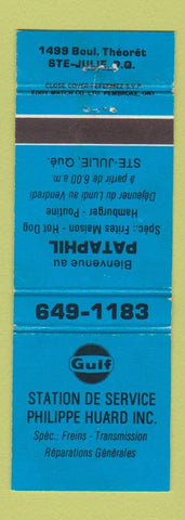 Matchbook Cover - Gulf oil gas Philippe Huard Ste Julie QC WEAR BLUE