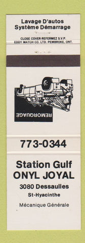 Matchbook Cover - Station Gulf Onyl Joyal oil gas St Hyacinthe QC WHITE