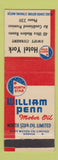 Matchbook Cover - William Penn Motor Oil gas Hotel York Swift Current SK WEAR