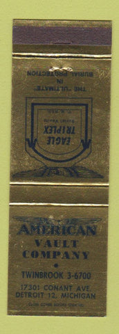 Matchbook Cover - American Vault Company Burial Detroit MI