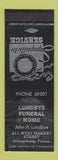 Matchbook Cover - Lundbye Funeral Home Orwigsburg PA WEAR