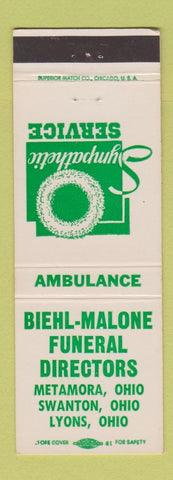 Matchbook Cover - Biehl Malone Funeral Home Metamora Swanton Lyons OH