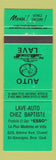 Matchbook Cover - Lave Auto Chez Baptiste Esso oil gas St George QC