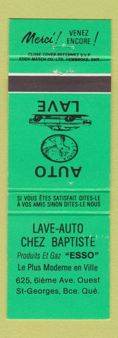 Matchbook Cover - Lave Auto Chez Baptiste Esso oil gas St George QC