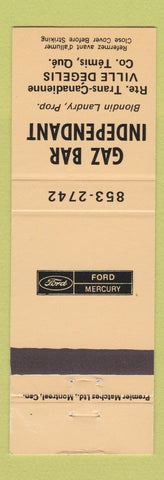 Matchbook Cover - Ford Mercury oil gas Bar Temis QC WEAR