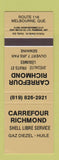 Matchbook Cover - Shell oil gas Carrefour Richmond Melbourne QC
