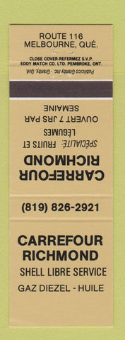 Matchbook Cover - Shell oil gas Carrefour Richmond Melbourne QC