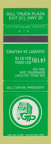 Matchbook Cover - Gill Truck Plaza stop oil gas Bernieres QC