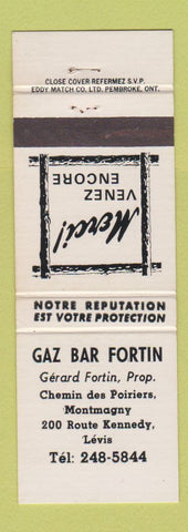 Matchbook Cover - Gas Bar Fortin oil Levis QC