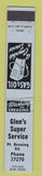 Matchbook Cover - Glen's Super Service oil gas WORN BACK 10 Strike