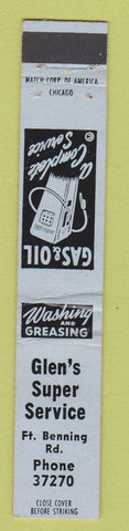 Matchbook Cover - Glen's Super Service oil gas WORN BACK 10 Strike
