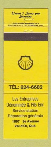 Matchbook Cover - Shell oil gas Denommee Fils Val D'Or QC